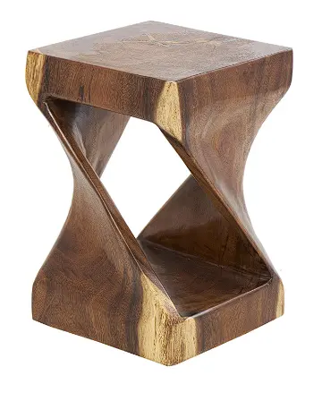 Low-Profile Suar Wood Spiral-Base Side Table, Artisan Crafted (12" Round X 18"H) 1