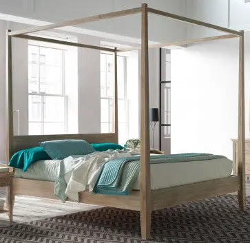 Lyra Modern Canopy Bed Frame – Solid Wood With Linen-Finish Drapery 1