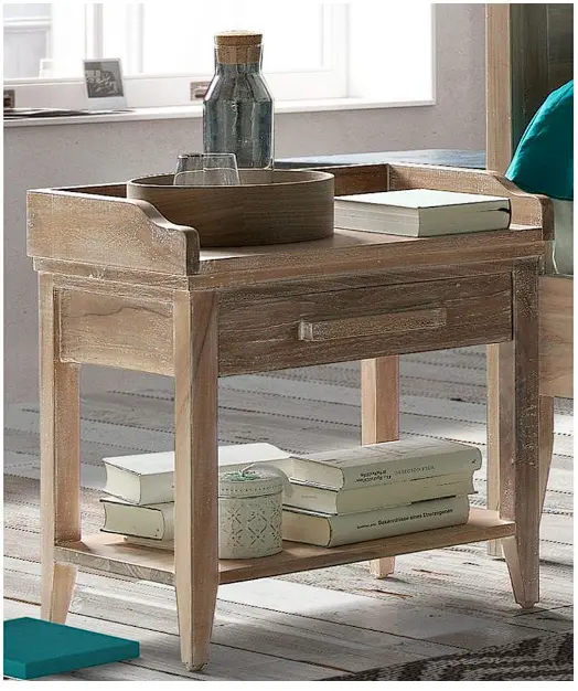Lyra Teak Nightstand – Natural Wood Grain Bedroom Side Table 1