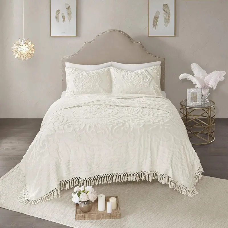 Madison Park Laetitia 3-Piece Stitch-Channel Quilted Coverlet Set In Soft Ivory Microfiber 1