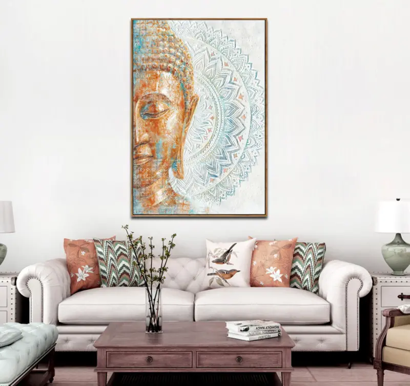 Mandala Buddha Canvas Wall Art – 60X90Cm With Light Natural Frame 1