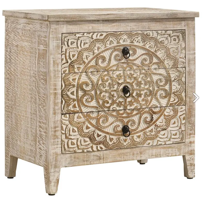 Mariska White Distressed 3-Drawer Wooden Accent Cabinet 1