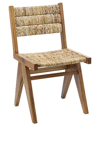 Mid-Century Inspired Light Brown Teak Accent Chair With Banana Leaf–Wrapped Seat 1