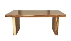Minimalist Brown Wood Dining Table With Solid Block Base – 79" Rectangular Surface 1