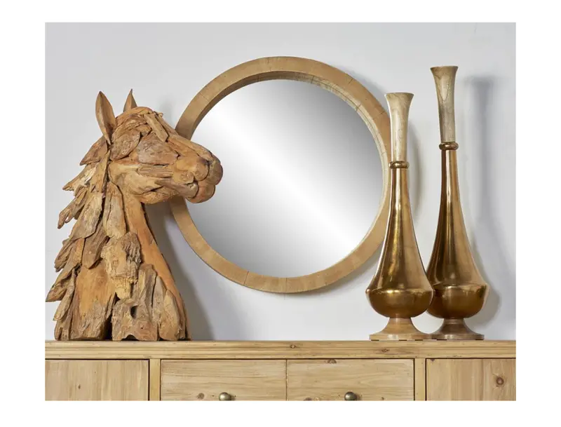 Minimalist Brown Wood Square Wall Mirror – Clean Framed Design (24" X 24" X 3") 1