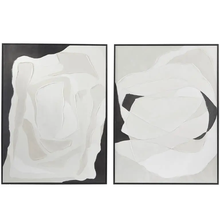 Minimalist White Abstract Canvas Art In Black Frame 1