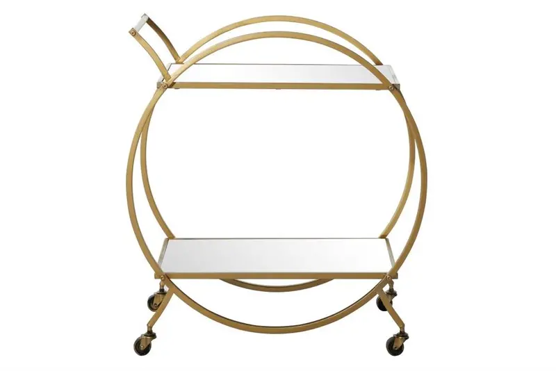 Modern Two-Tier Mirrored Bar Cart With Gold-Finished Frame, Wheels, And Handle 1