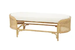 Natural Brown Rattan Accent Bench With Removable White Fabric Cushion 1