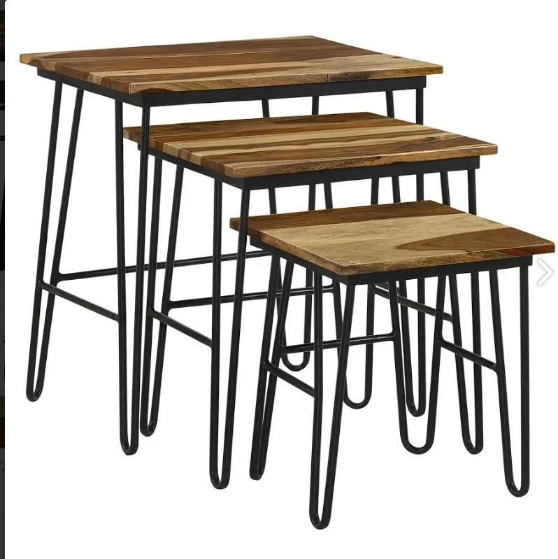Nayeli Natural & Black 3-Piece Nesting Table Set With Hairpin Legs 1