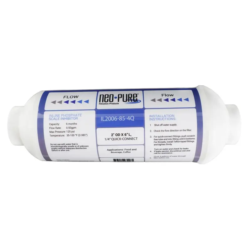 Neo-Pure 2" × 6" Inline Phosphate Scale Inhibitor With Sediment Pad – 1/4" Quick-Connect 1
