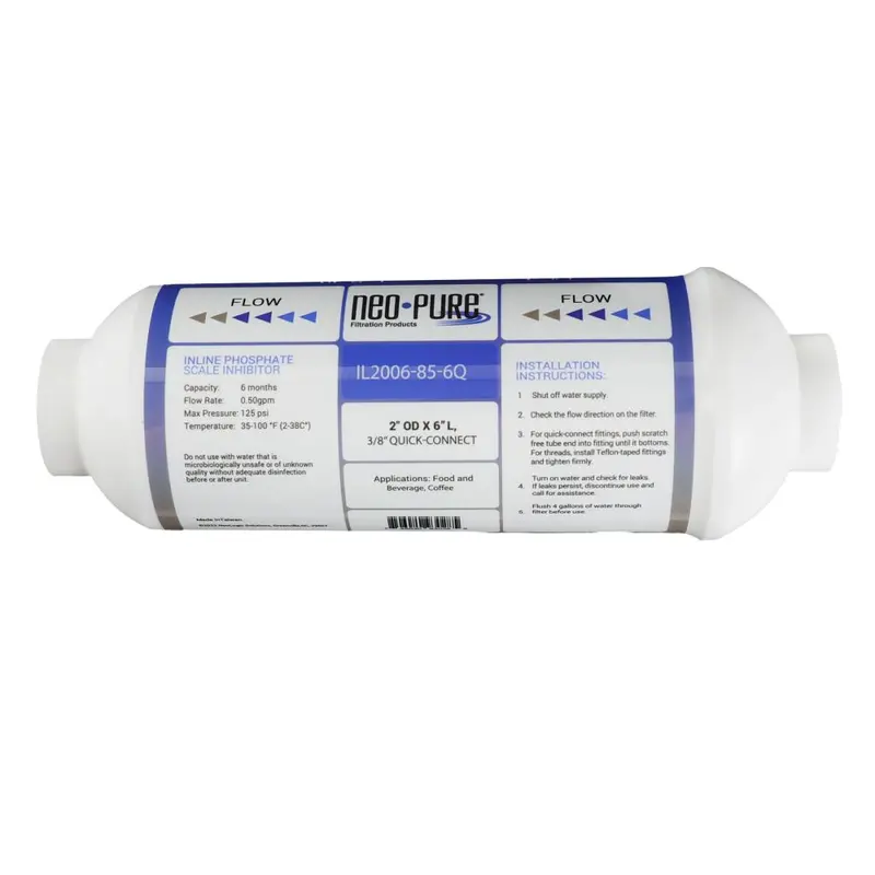 Neo-Pure 2" × 6" Inline Phosphate Scale Inhibitor With Sediment Pad – 3/8" Quick-Connect 1