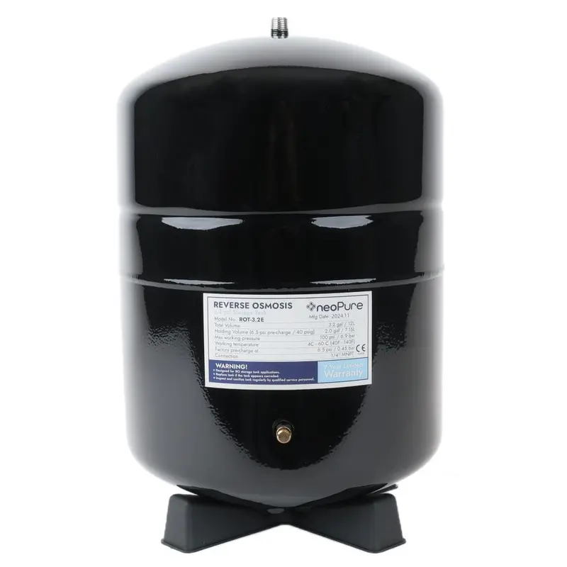 Neopure Ro Storage Tank – 3.2-Gallon Black With Integrated Shut-Off Valve, 3/8" × 1/4" Nptf 1