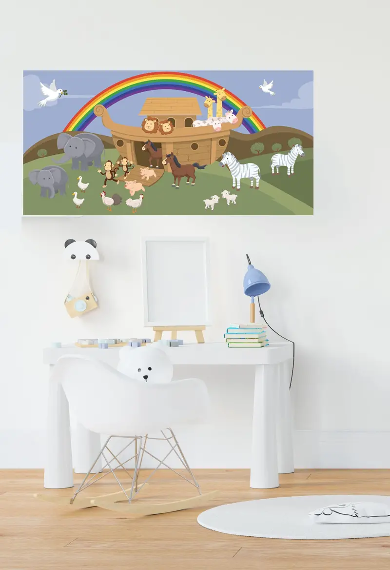 Noah'S Ark Rainbow-Themed Kids' Church Wallpaper Mural 1