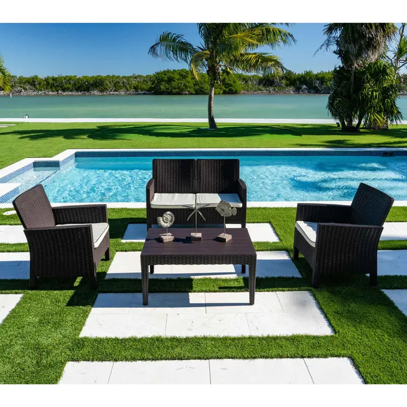 Nova Brown Fabric Settee Set – 4-Piece Loveseat & Cushion Collection 1