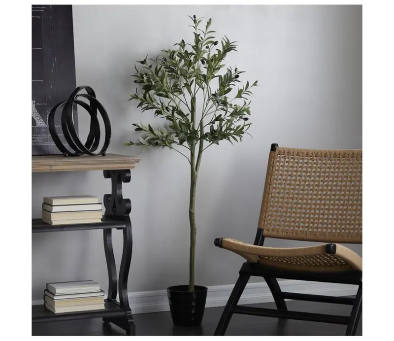 Olive Green Faux Foliage Tree With Lifelike Leaves And Black Melamine Pot – 28" W X 20" D X 59" H 1