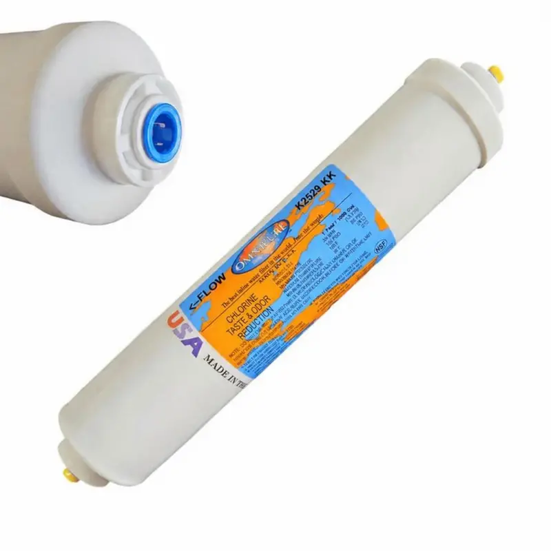 Omnipure K2529-Kk Inline Chloramine Filter: 2 × 10" Catalytic Carbon, 3/8" Quick Connect 1