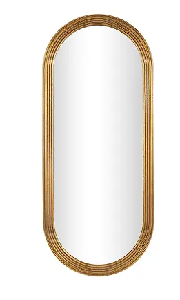 Oval Brown Wood Wall Mirror With Dimensional Carved Frame, 22" X 51" X 1" 1