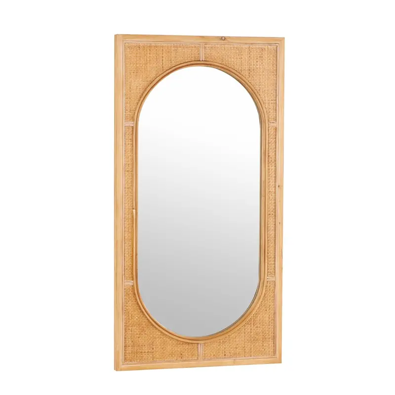 Oval Rattan Wall Mirror With Brown Woven Frame 1