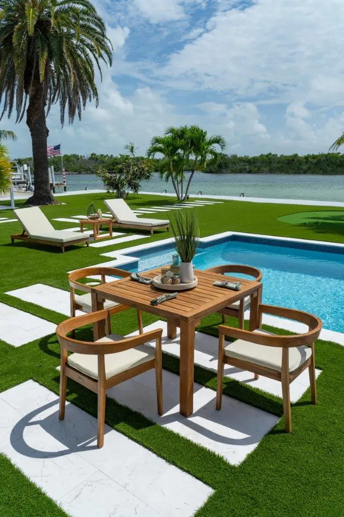 Panama Jack Bali Teak 5-Piece Square Patio Dining Set With Weather-Resistant Cushions 1
