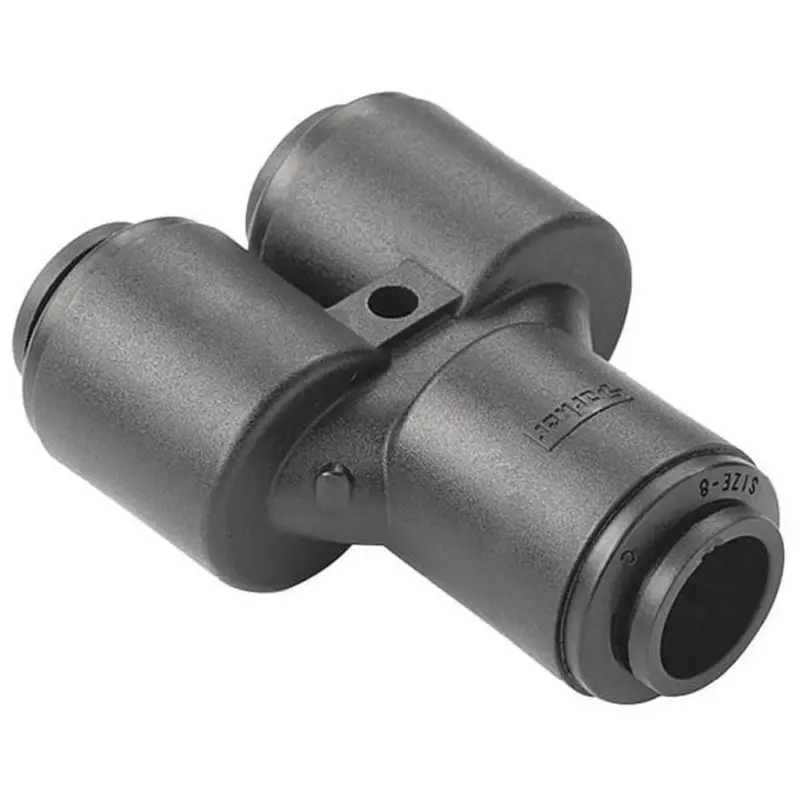 Parker Kynar Wye Union Fitting – 3/8" × 1/4", Black Chemical-Resistant Body 1