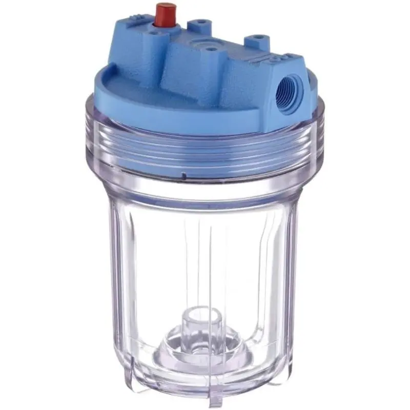 Pentek Slim-Line 5-Inch Clear/Blue Water Filter Housing – 1/2 Inch Inlet/Outlet With Pressure Relief 1