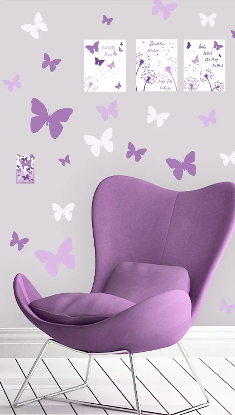 Purple Butterfly Theme Room Bundle: Decals, Switch Cover & Prints 1