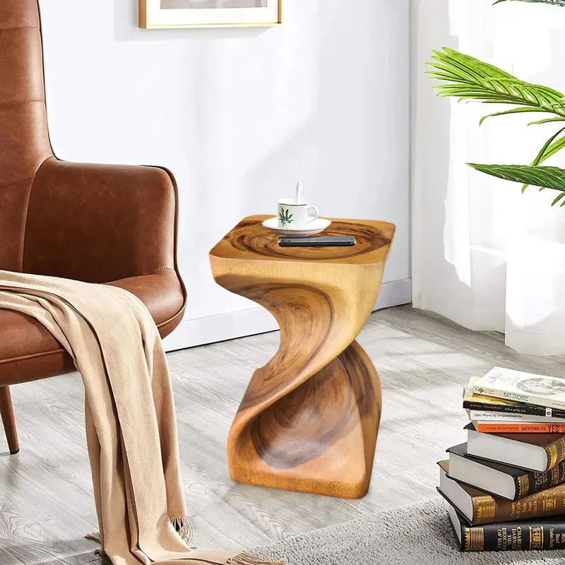 Raintree Wood Twisted Stool – 50 Cm Solid-Trunk Carved Seat Or Accent Table 1