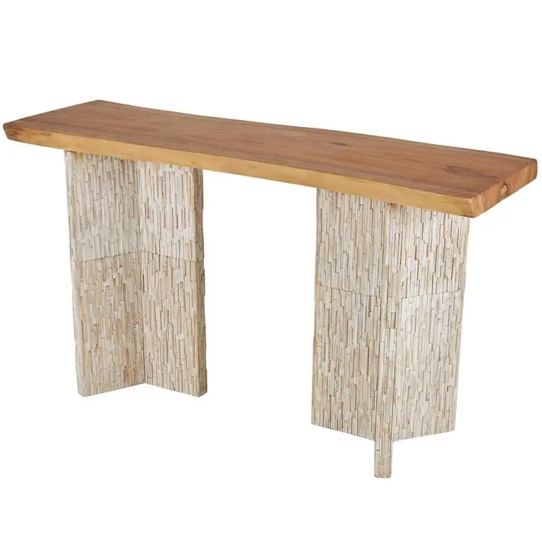 Rectangular Teak Wood Console Table With Eco-Friendly Slat Legs 1