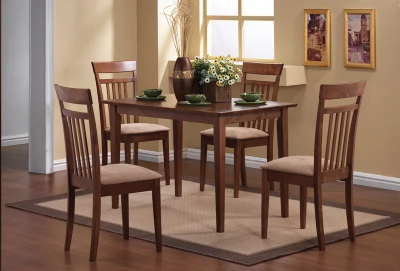 Robles 5-Piece Dining Set In Chestnut Wood And Tan Upholstery 1