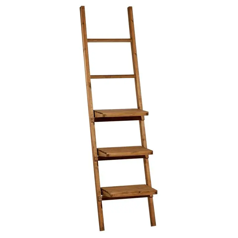 Rustic Brown Wood Wall Shelf – 3-Tier + 2-Bar Design 1
