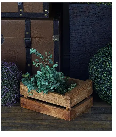 Rustic Brown Wooden Storage Basket With Sturdy Handles 1