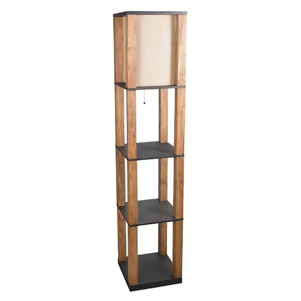 Rustic Wooden Shelf Floor Lamp With Storage 1