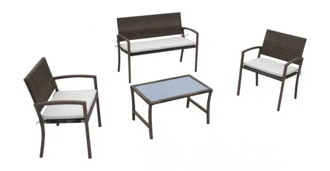 Safari 4-Piece Patio Settee Set With Off-White Weather-Resistant Cushions 1