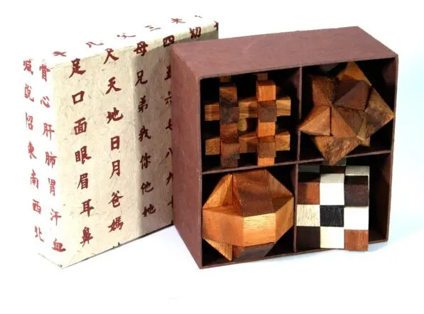 Set Of 4 Wooden Brain Teaser Puzzles – Premium Gift-Boxed Logic Challenge Collection 1