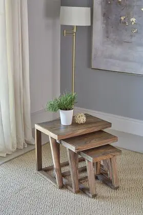 Sheesham Wood Nesting Side Table Set (3-Piece)