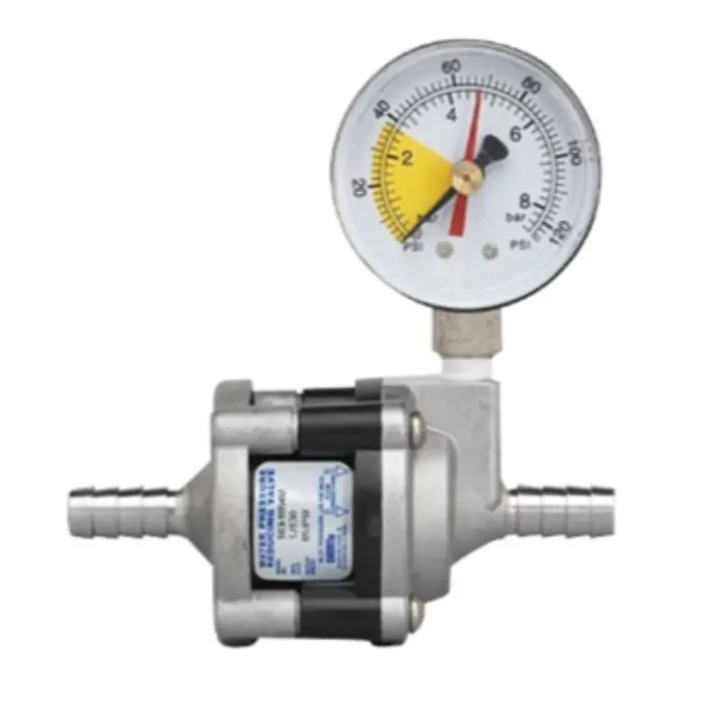 Shurflo 183-165-02 Pressure Reducing Valve – 65 Psi, 3/8" Barb Inlet/Outlet, Stainless Steel Body & Fittings With Pressure Gauge 1