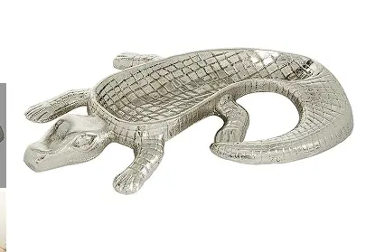 Silver Crocodile-Embossed Metal Tray – Sleek Serving Or Display Piece (16" X 12" X 2") 1