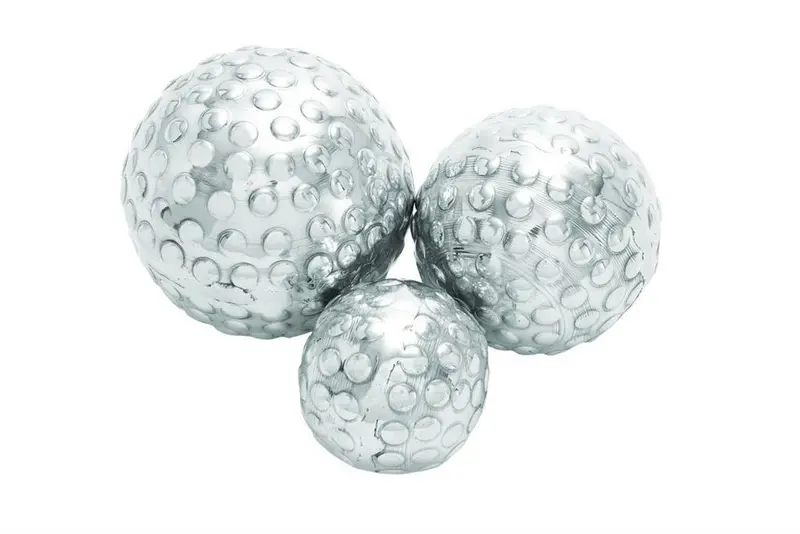 Silver Hammered Aluminum Orb Decor – Metallic Vase Filler Set 1