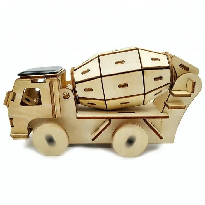 Solar-Powered Cement Truck Model Kit – 3D Plywood Construction Craft For Kids Ages 3+ 1