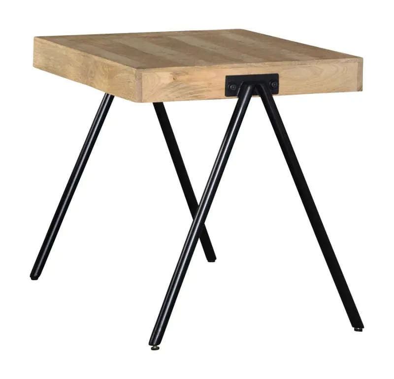 Square End Table Featuring Black Metal Legs And Natural Top 1