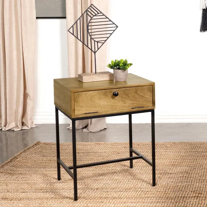 Stephie Honey-Brown Rectangular End Table With Single Drawer 1