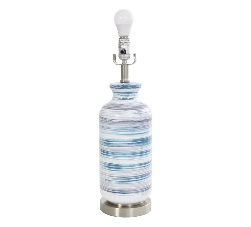 Striped Blue Glass Abstract Table Lamp With Metallic Gold Base (15" X 15" X 28") 1