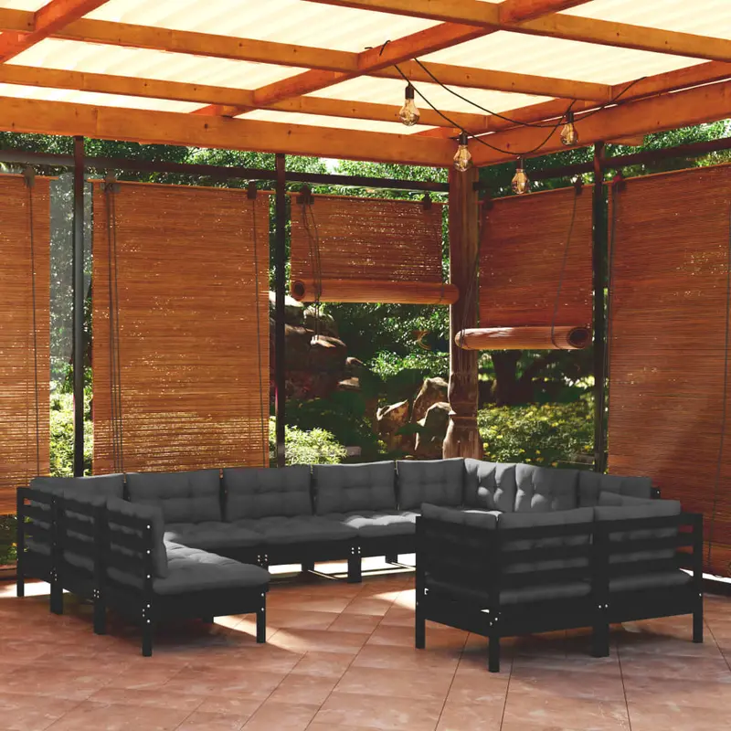 Stylish 11-Piece Garden Lounge – Black Pine Wood Build With Dense, Uv-Resistant Cushions 1