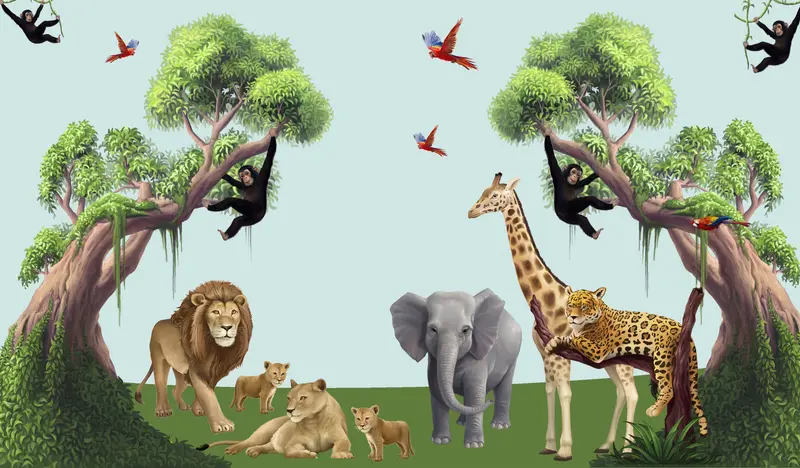 Super Mega Jungle Animal Mural – Full-Wall Interactive Animal Scene 1