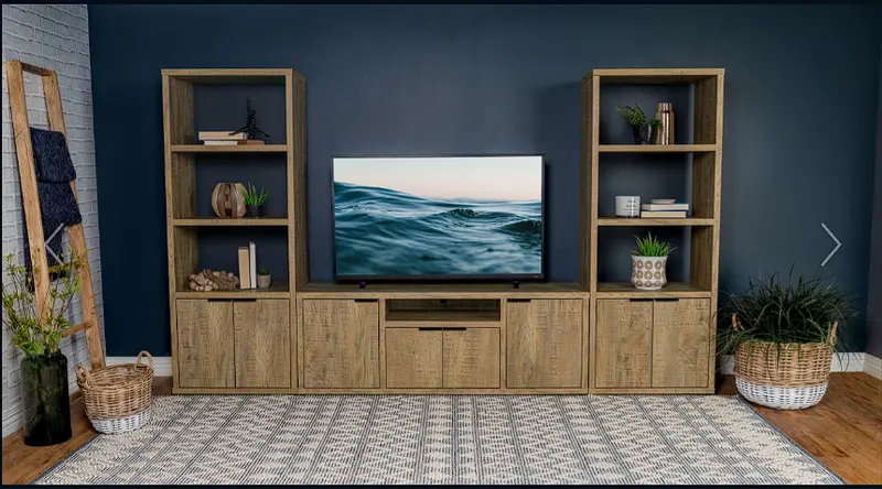 Tabby 3-Piece Entertainment Center – 60-Inch Tv Stand, Media Console, And Floating Shelves In Mango Wood 1