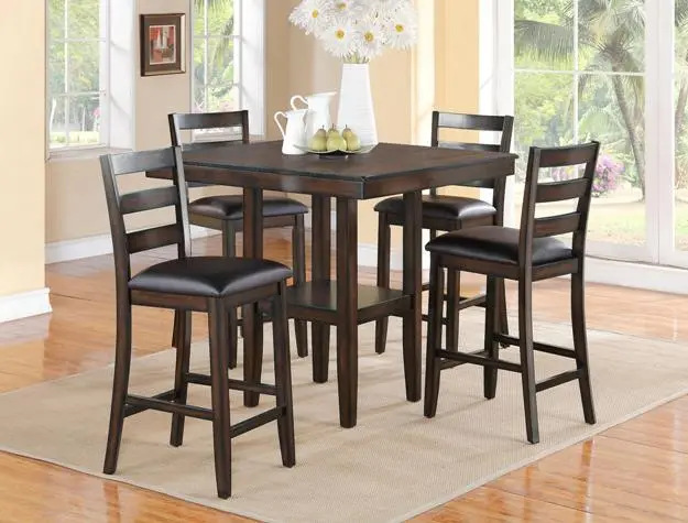 Tahoe 5-Piece Counter Height Dining Set – Rustic Wood Finish 1