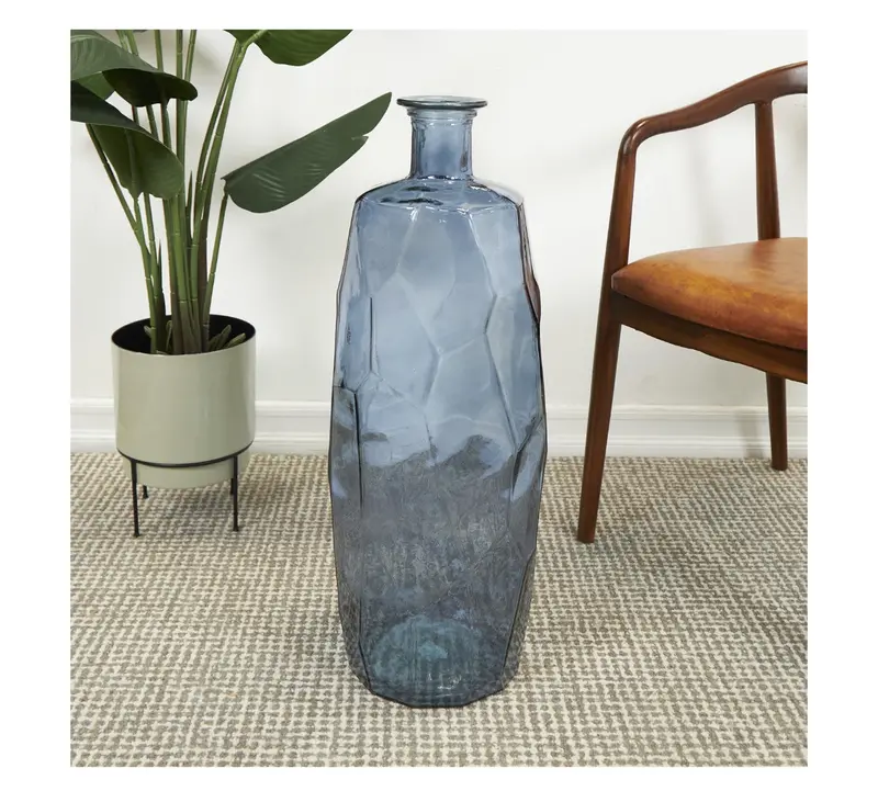 Tall Spanish-Neck Blue Recycled Glass Vase – Eco-Conscious Decor (11" X 11" X 29") 1