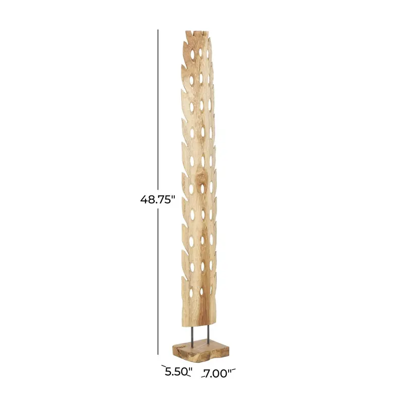 Tall Teak Floor Sculpture With Abstract Cutout Post And Live-Edge Base 1