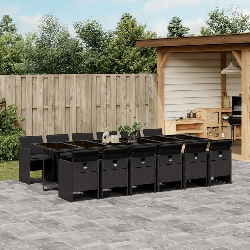 Thirteen-Piece Black Poly-Rattan Garden Dining Set With All-Weather Cushions 1