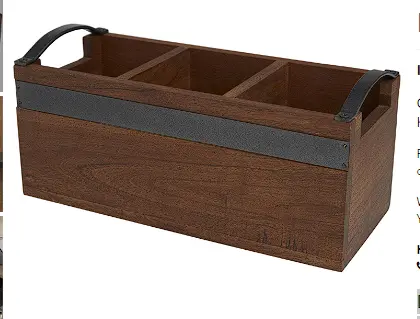 Three-Compartment Brown Wood Serving Tray With Black Metal Handles (12" X 5" X 5") 1